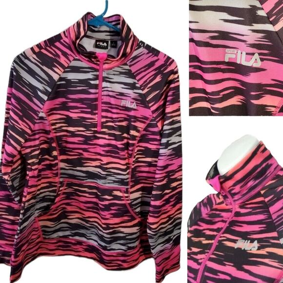 Fila Sport Performance Quarter Zip Multicolor Pink Orange Black Zebra Medium - Picture 1 of 6